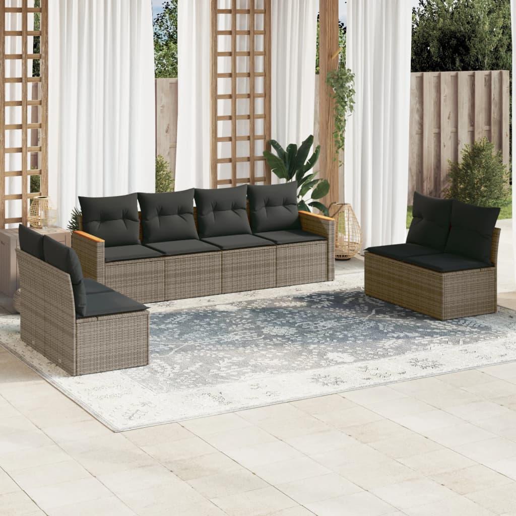 Sofasæt til haven 8 dele med hynder polyrattan grå