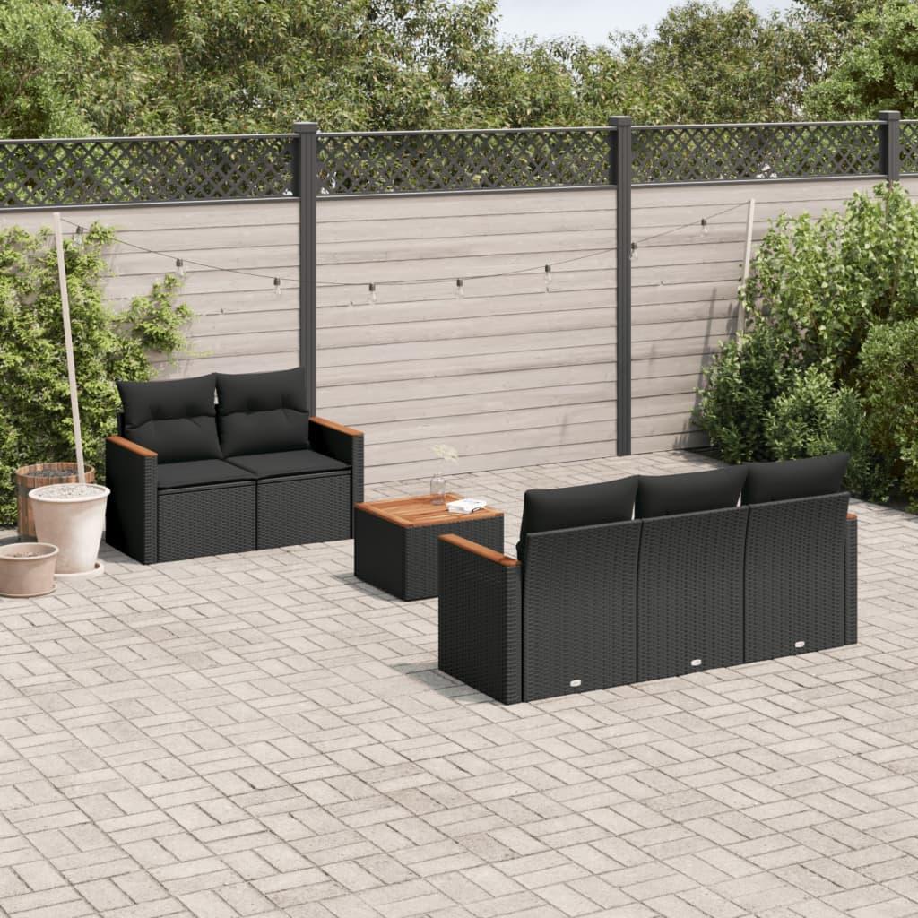 Sofasæt til haven 6 dele med hynder polyrattan sort