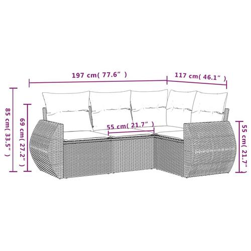 Sofasæt til haven 4 dele med hynder polyrattan sort