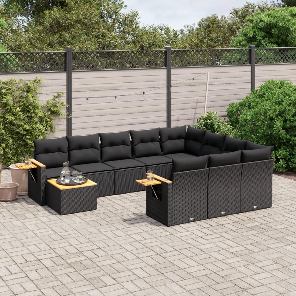 Sofasæt til haven 11 dele med hynder polyrattan sort