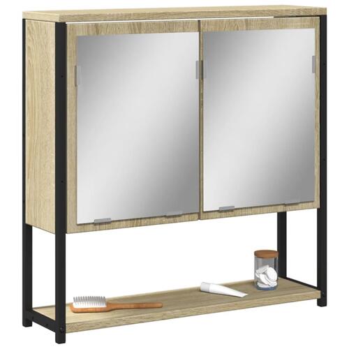 Badeværelsesskab m. spejl 60x16x60 cm konstrueret træ sonoma-eg
