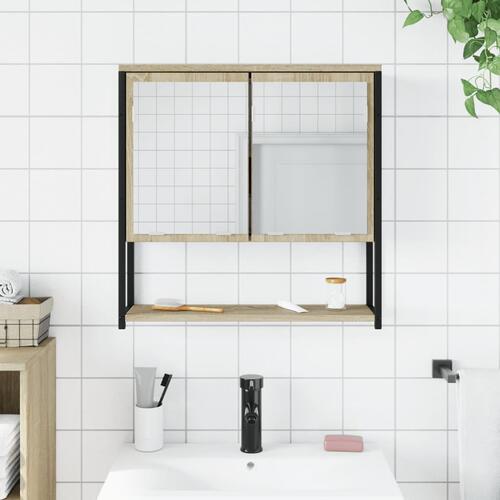 Badeværelsesskab m. spejl 60x16x60 cm konstrueret træ sonoma-eg