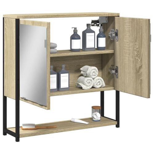 Badeværelsesskab m. spejl 60x16x60 cm konstrueret træ sonoma-eg