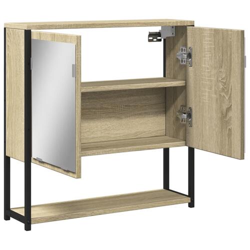 Badeværelsesskab m. spejl 60x16x60 cm konstrueret træ sonoma-eg