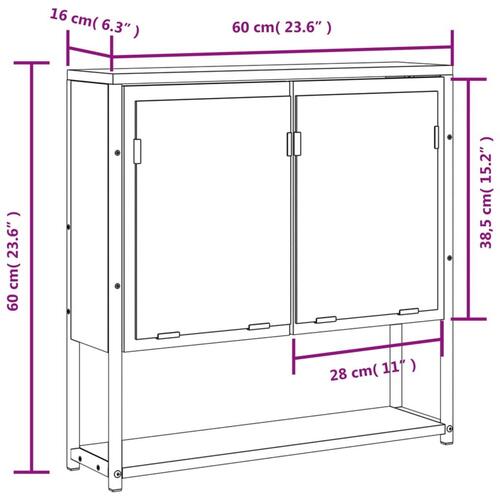Badeværelsesskab m. spejl 60x16x60 cm konstrueret træ sonoma-eg