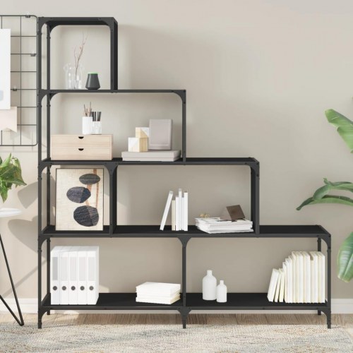 Bogreol med 4 trin - sort, 139 x 33,5 x 149 cm