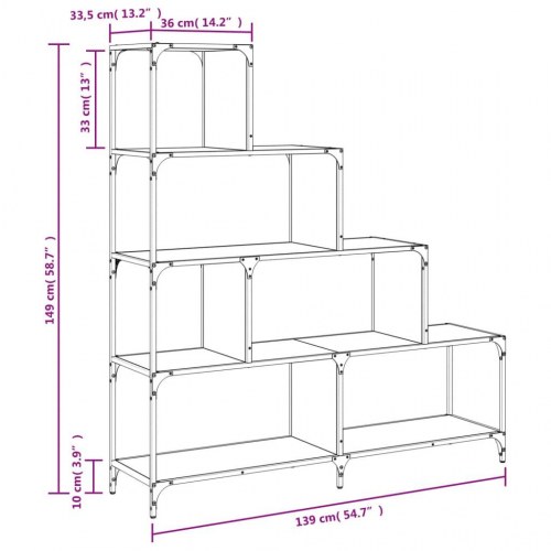 Bogreol med 4 trin - sort, 139 x 33,5 x 149 cm