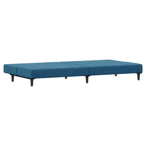 2-personers sovesofa med fodskammel velour blå