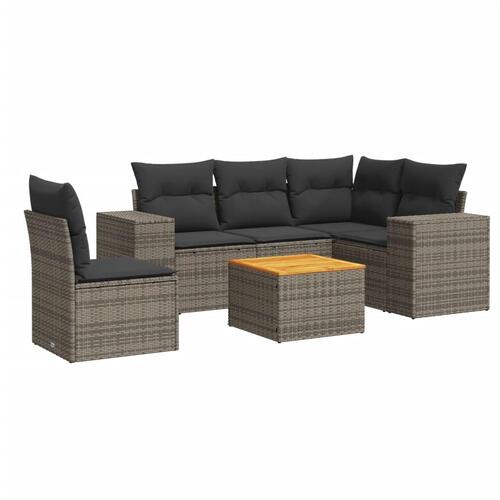 Sofasæt til haven 6 dele med hynder polyrattan grå
