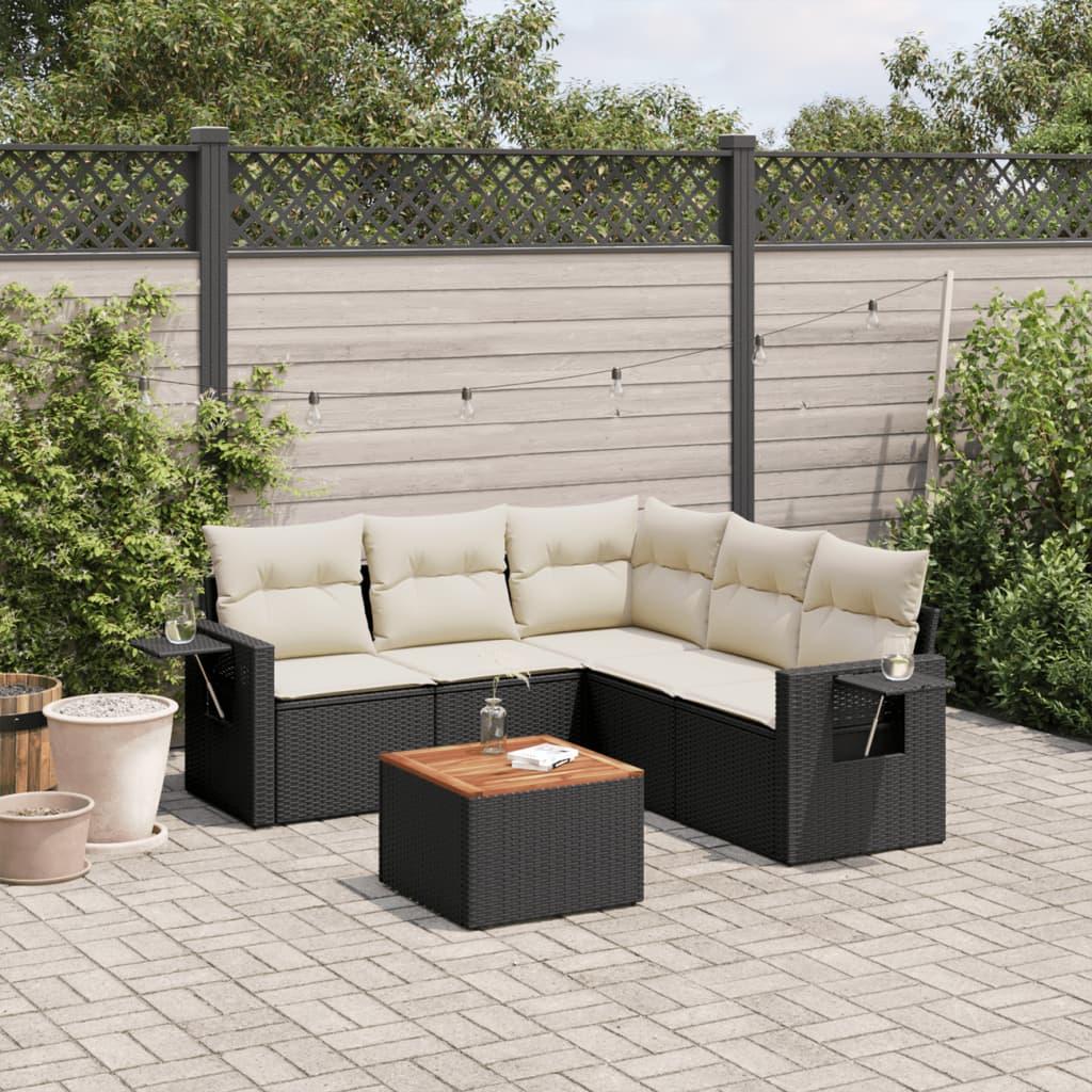 Sofasæt til haven 6 dele med hynder polyrattan sort