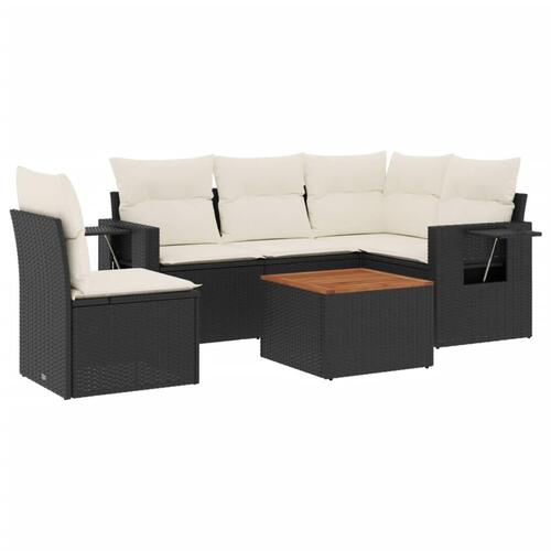 Sofasæt til haven 6 dele med hynder polyrattan sort