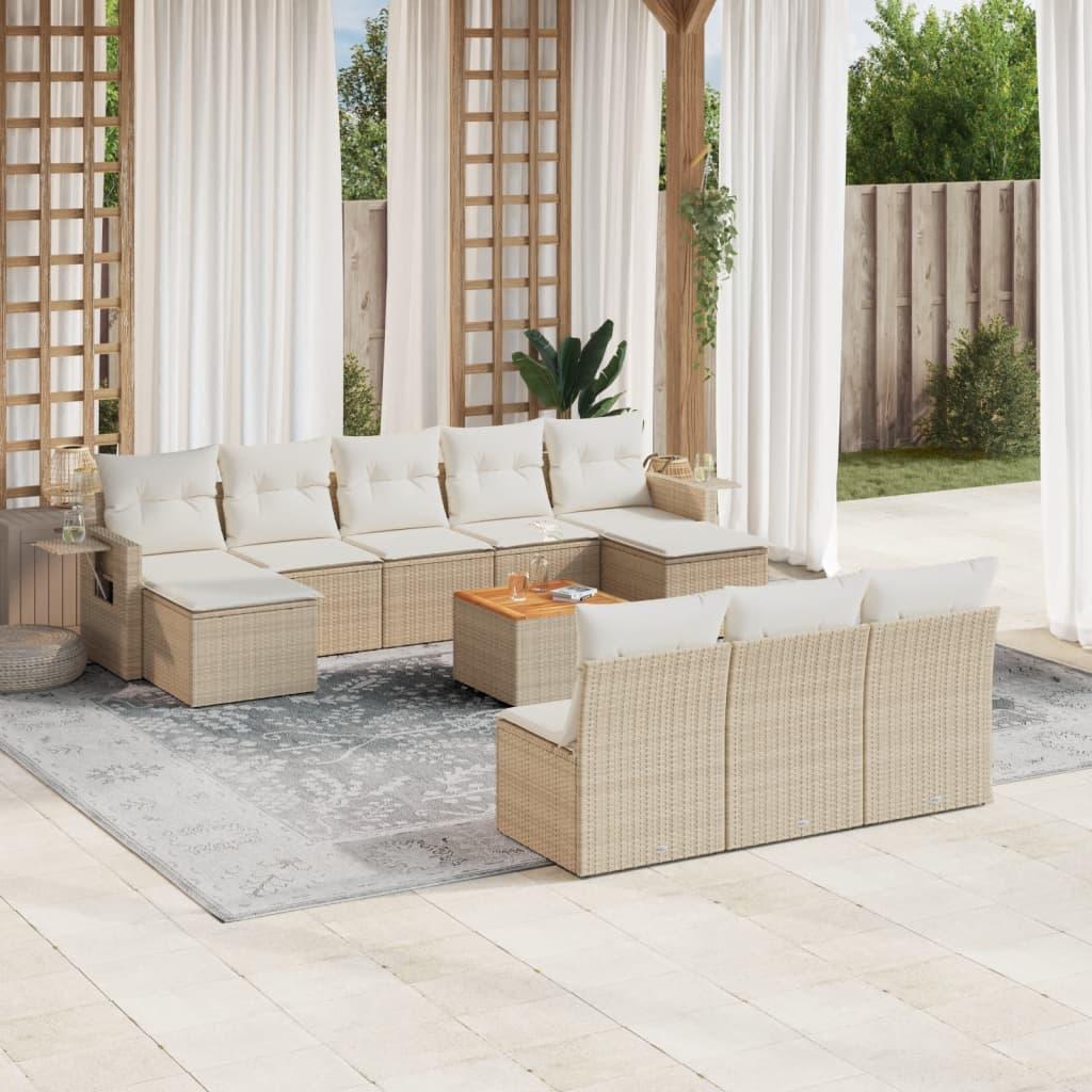 Sofasæt til haven 11 dele med hynder polyrattan beige