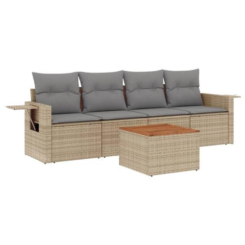 Havesofasæt 5 dele med hynder polyrattan beige