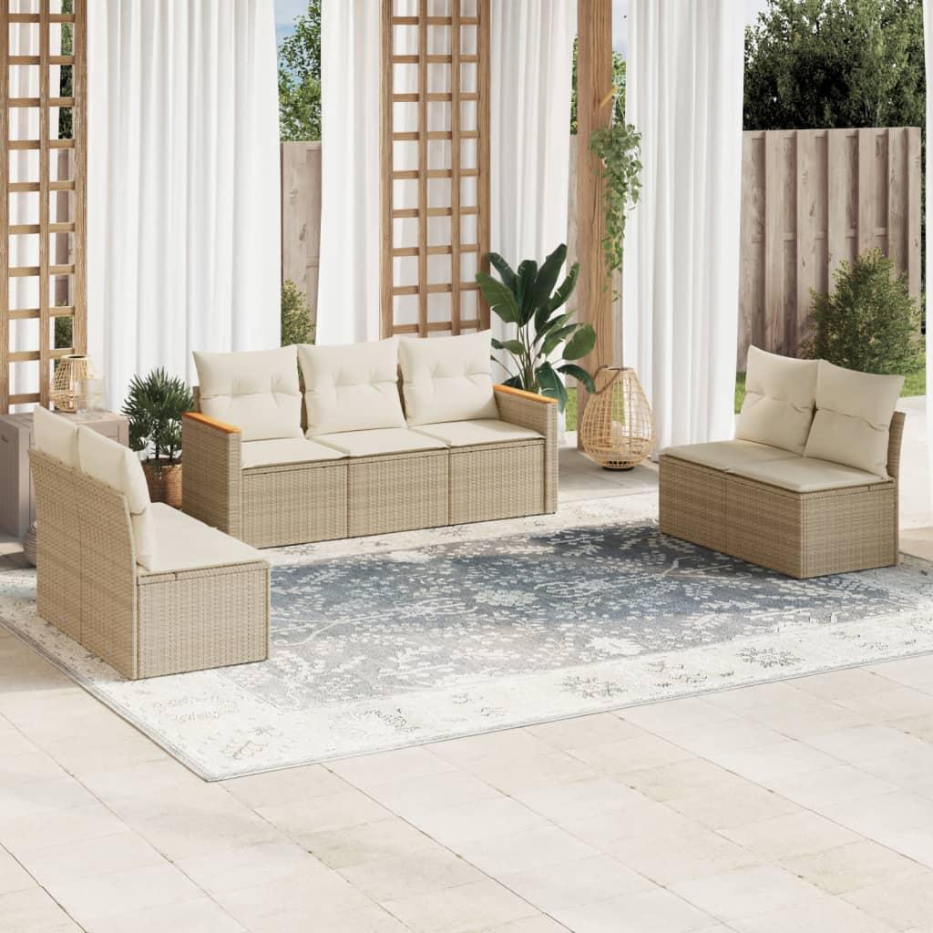 Sofasæt til haven 7 dele med hynder polyrattan beige