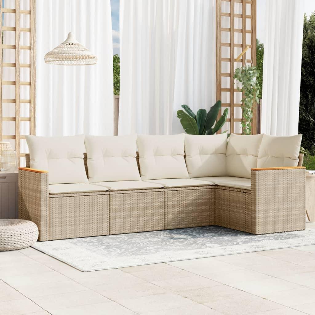 Sofasæt til haven 5 dele med hynder polyrattan beige