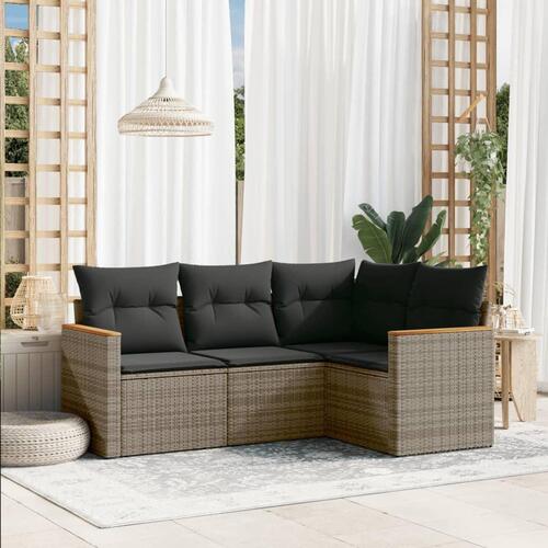 Sofasæt til haven 4 dele med hynder polyrattan grå