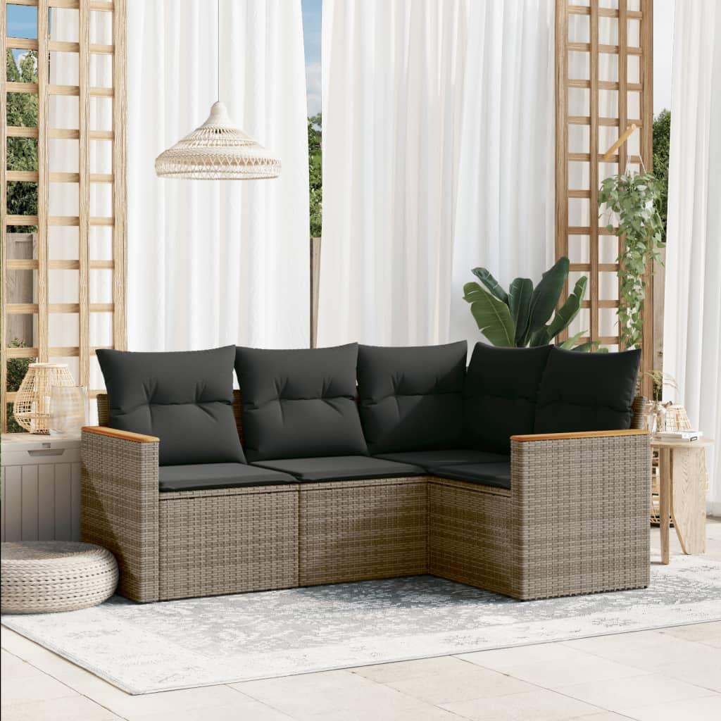Sofasæt til haven 4 dele med hynder polyrattan grå
