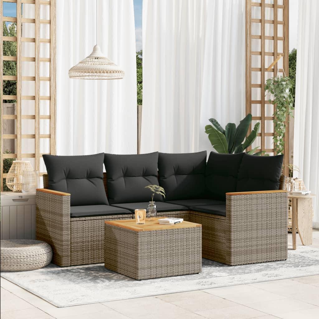 Sofasæt 5 dele med hynder polyrattan grå