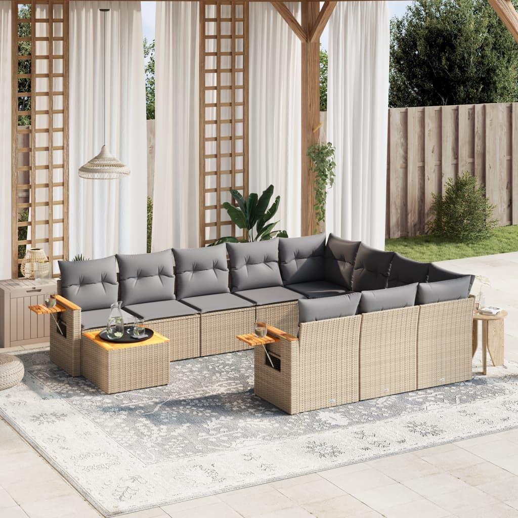 Sofasæt til haven 11 dele med hynder polyrattan beige