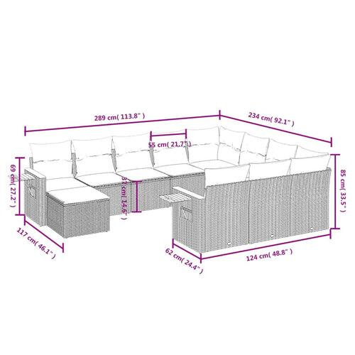 Sofasæt til haven 11 dele med hynder polyrattan beige