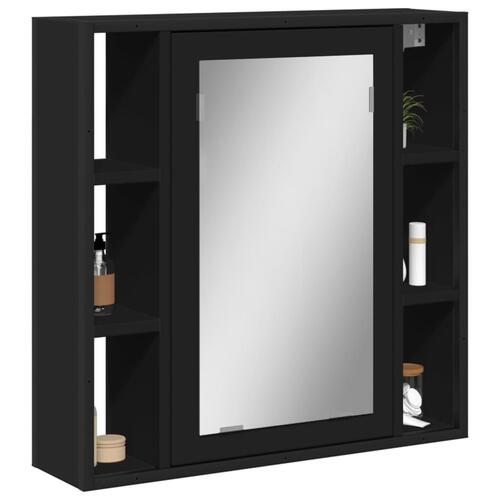 Badeværelsesskab med spejl 60x16x60 cm konstrueret træ sort