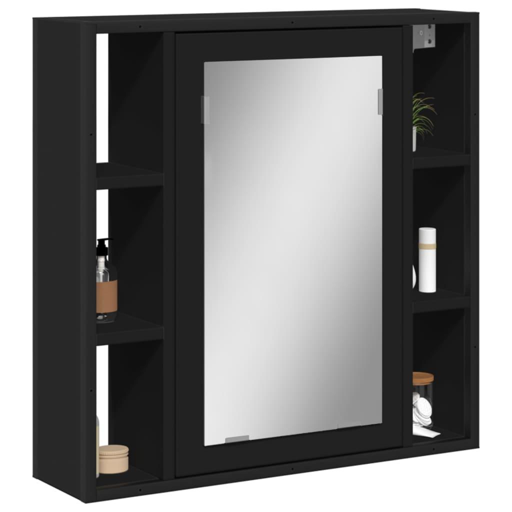Badeværelsesskab med spejl 60x16x60 cm konstrueret træ sort
