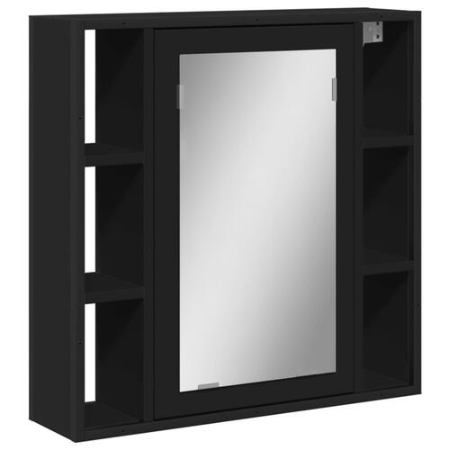 Badeværelsesskab med spejl 60x16x60 cm konstrueret træ sort