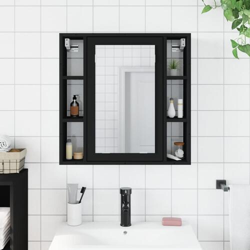 Badeværelsesskab med spejl 60x16x60 cm konstrueret træ sort