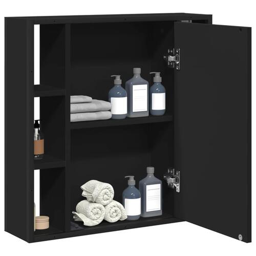 Badeværelsesskab med spejl 60x16x60 cm konstrueret træ sort