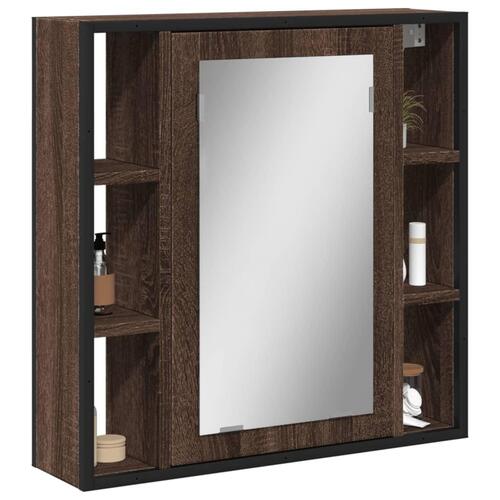 Badeværelsesskab + spejl 60x16x60 cm konstrueret træ brunt eg