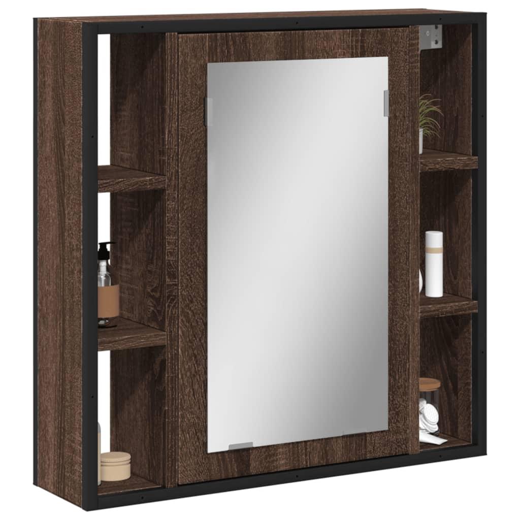 Badeværelsesskab + spejl 60x16x60 cm konstrueret træ brunt eg