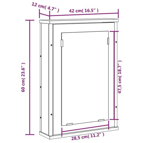 Badeværelsesskab m. spejl 42x12x60 cm konstrueret træ sonoma-eg