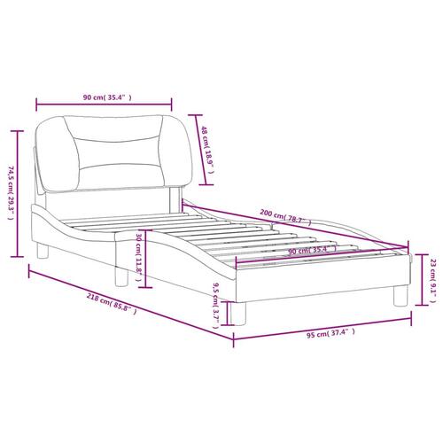 Sengeramme med sengegavl 90x200 cm stof cremefarvet