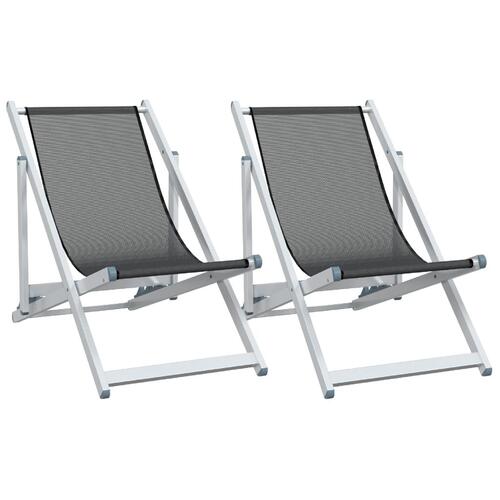 Foldbare strandstole 2 stk. aluminium og textilene grå
