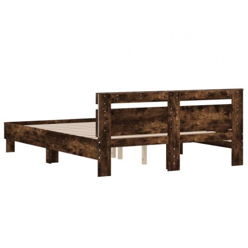 Sengeramme med sengegavl og LED-lys 140×190 cm - røget egetræ