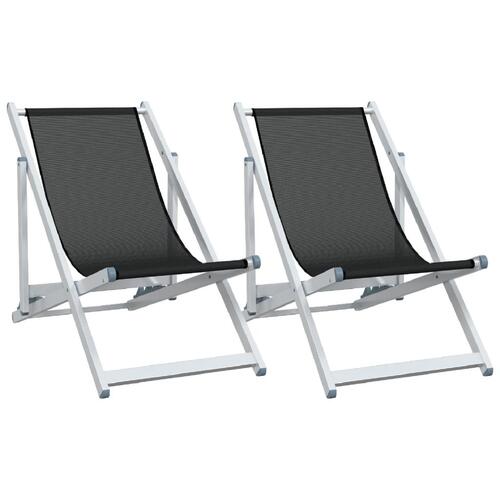 Foldbare strandstole 2 stk. aluminium og textilene sort