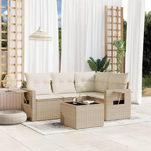 Sofasæt til haven 5 dele med hynder polyrattan beige