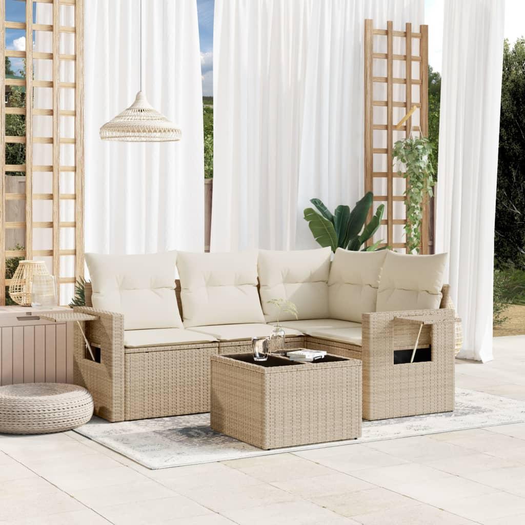 Sofasæt til haven 5 dele med hynder polyrattan beige