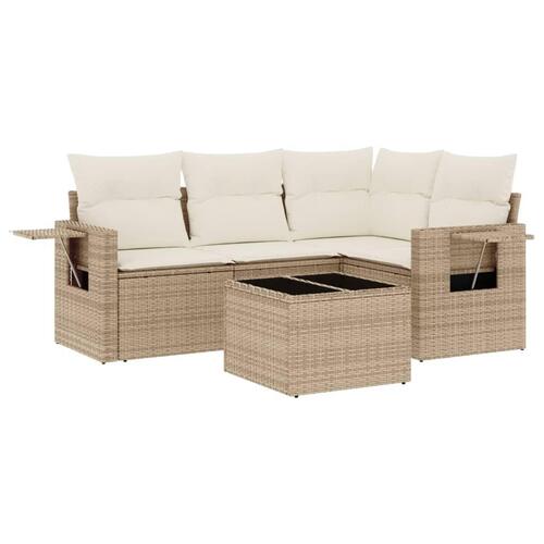 Sofasæt til haven 5 dele med hynder polyrattan beige