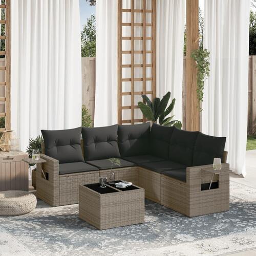 Sofasæt til haven 6 dele med hynder polyrattan grå