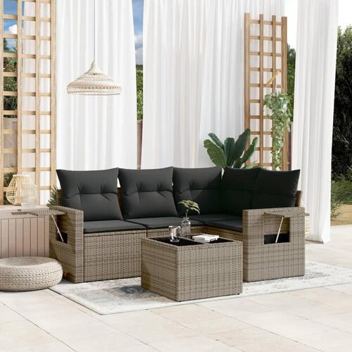 Sofasæt 5 dele med hynder polyrattan grå