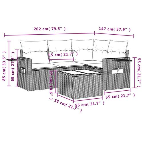 Sofasæt 5 dele med hynder polyrattan grå