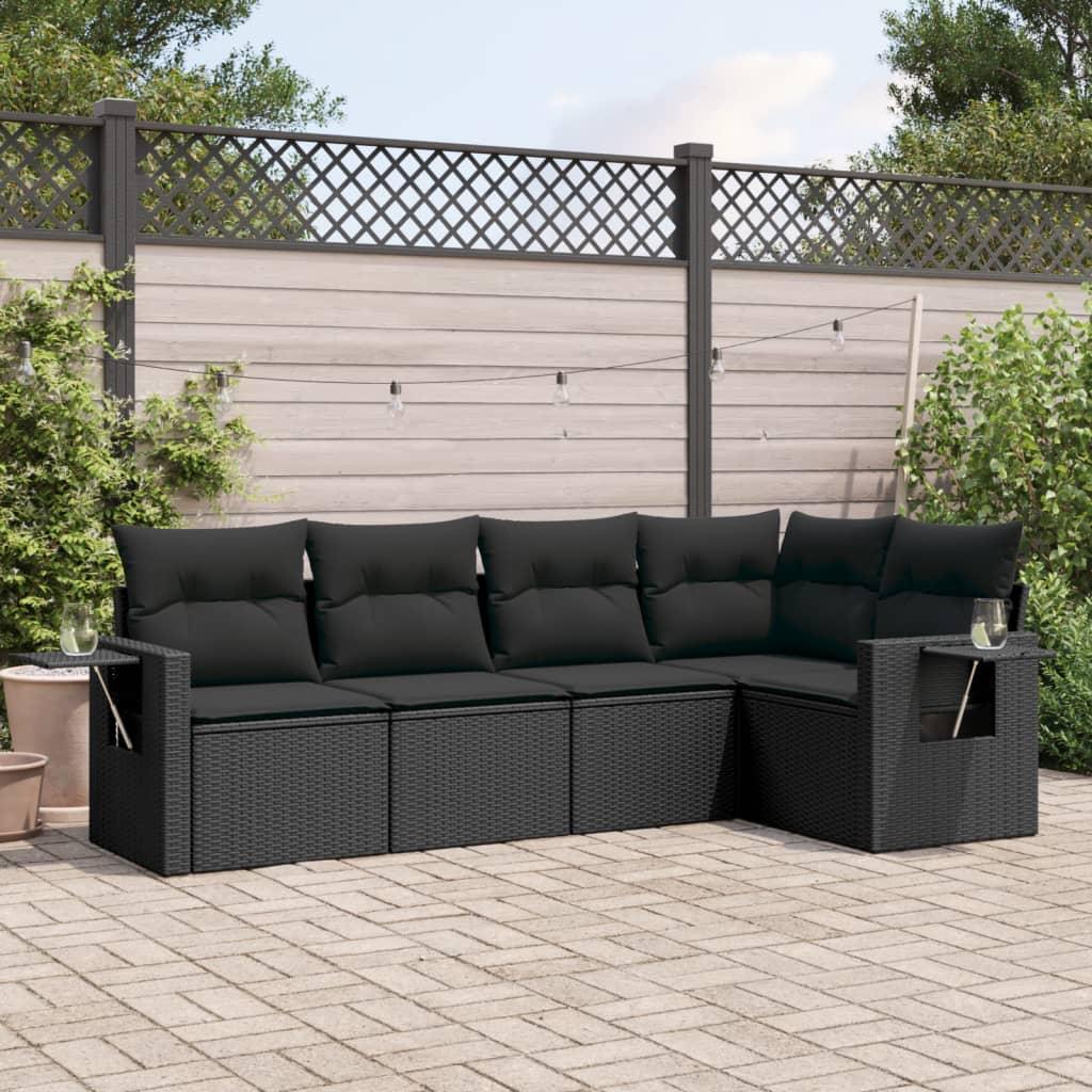 Sofasæt til haven 5 dele med hynder polyrattan sort