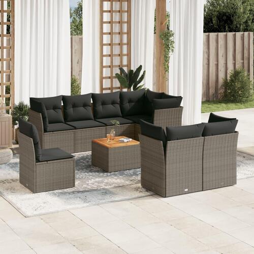 Sofasæt til haven 9 dele med hynder polyrattan grå