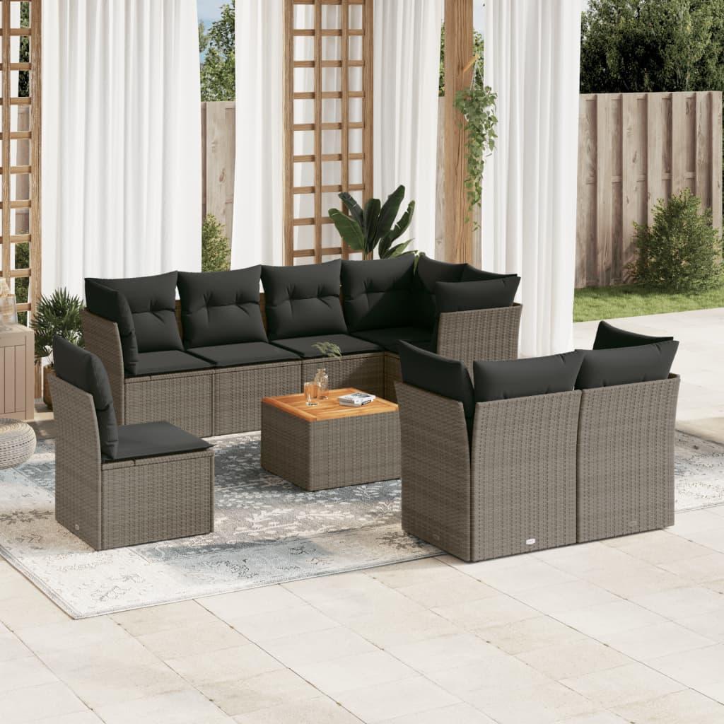 Sofasæt til haven 9 dele med hynder polyrattan grå
