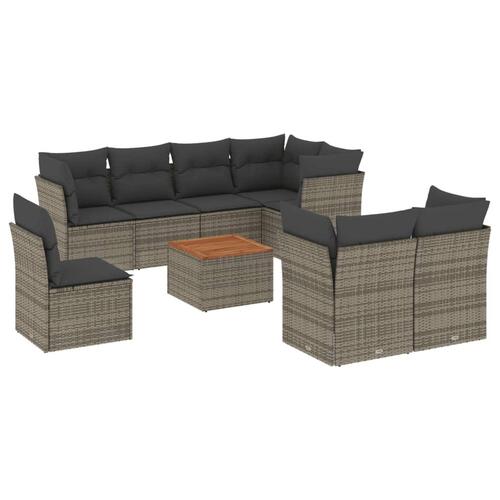 Sofasæt til haven 9 dele med hynder polyrattan grå