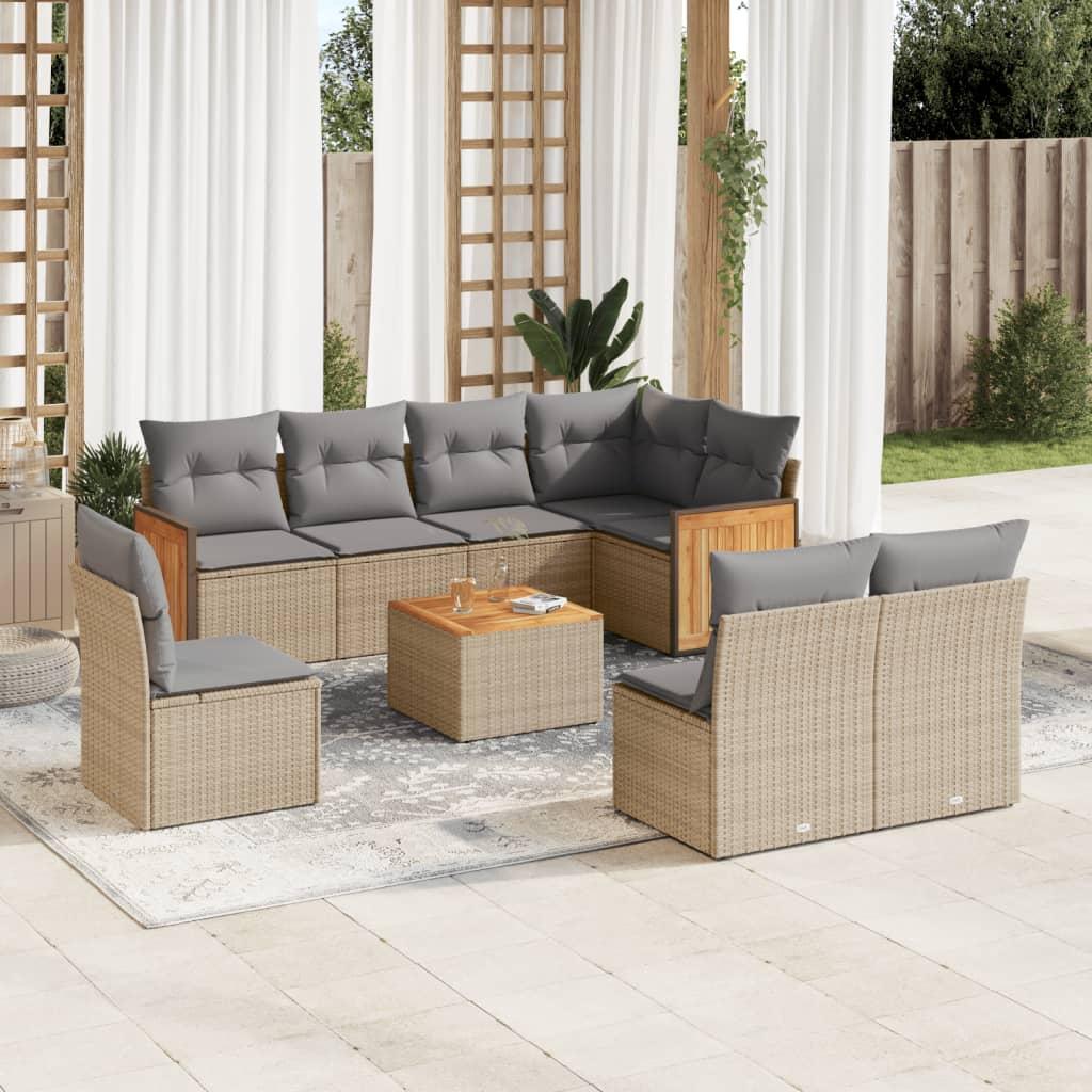 Sofasæt til haven 9 dele med hynder polyrattan beige