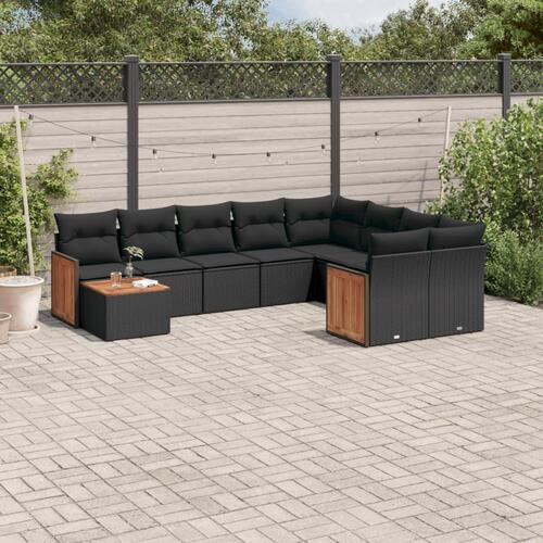 Sofasæt til haven 10 dele med hynder polyrattan sort