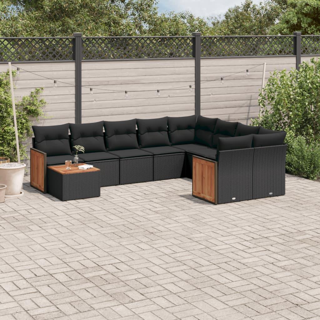 Sofasæt til haven 10 dele med hynder polyrattan sort