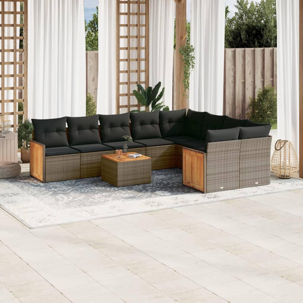 Sofasæt til haven 10 dele med hynder polyrattan grå